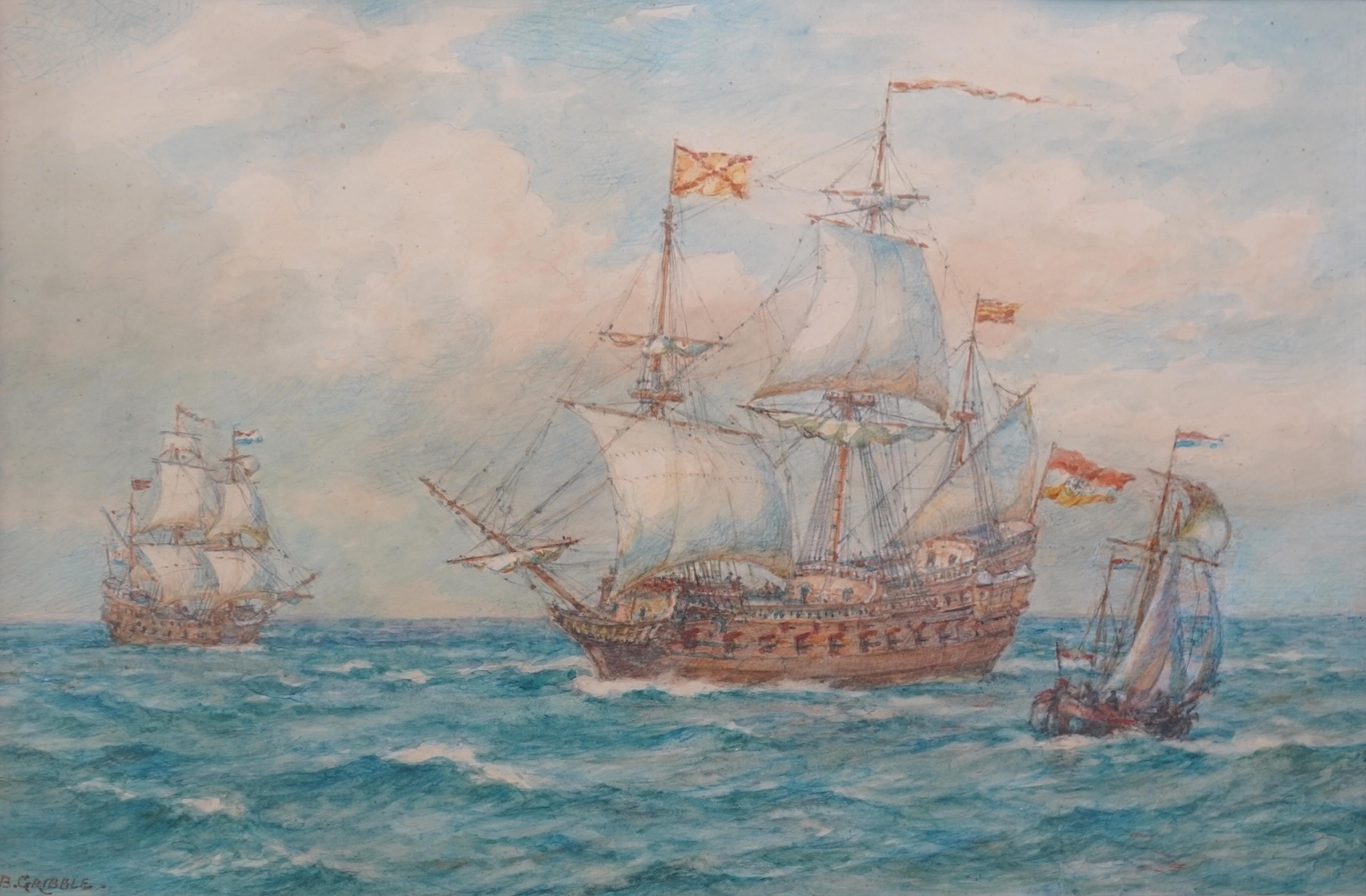 Bernard Finegan Gribble, 1872-1962, 'Dutch and Spanish Warships Awaiting the Challenge'